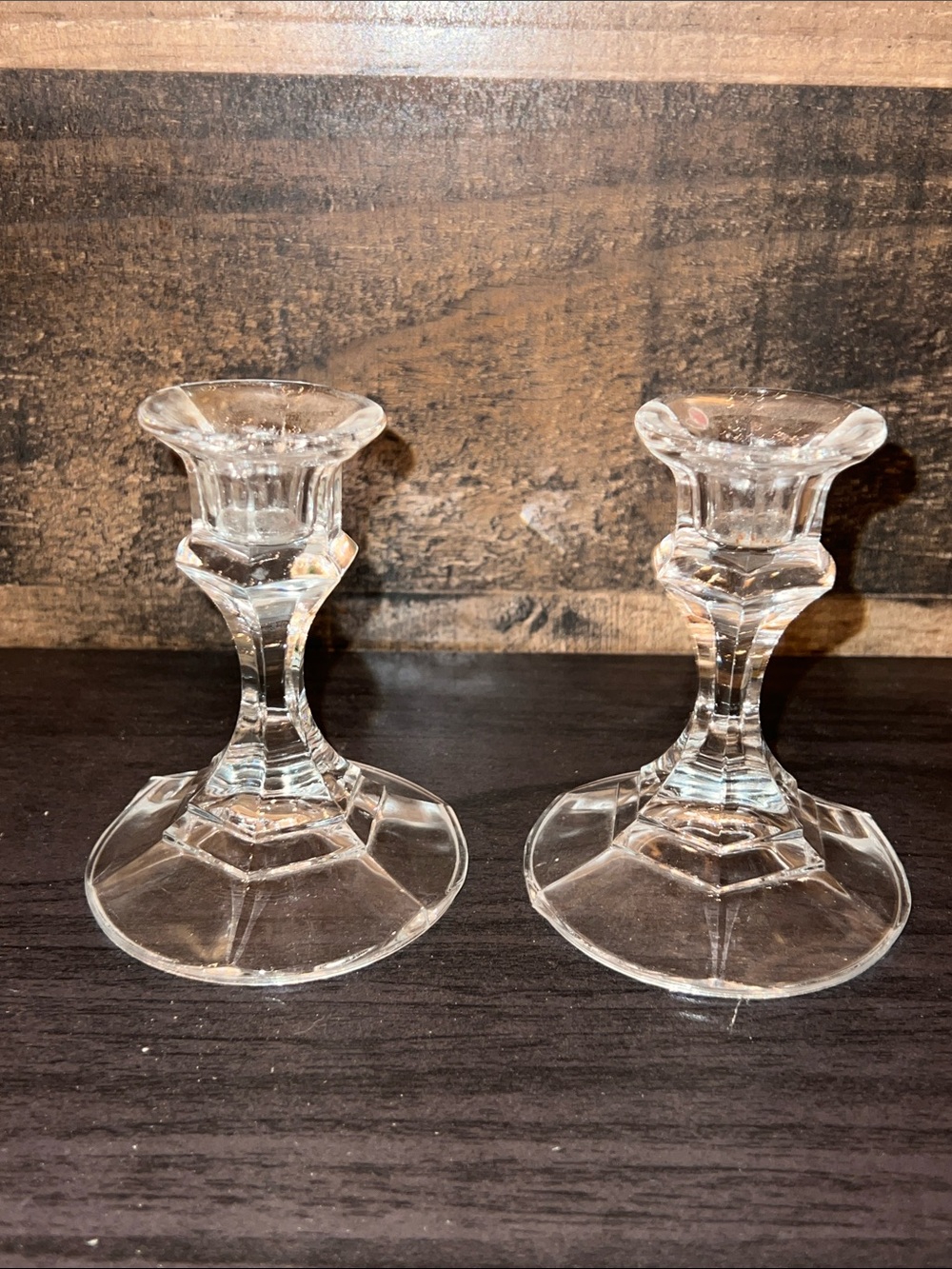Vintage Glass Candlestick Pair -